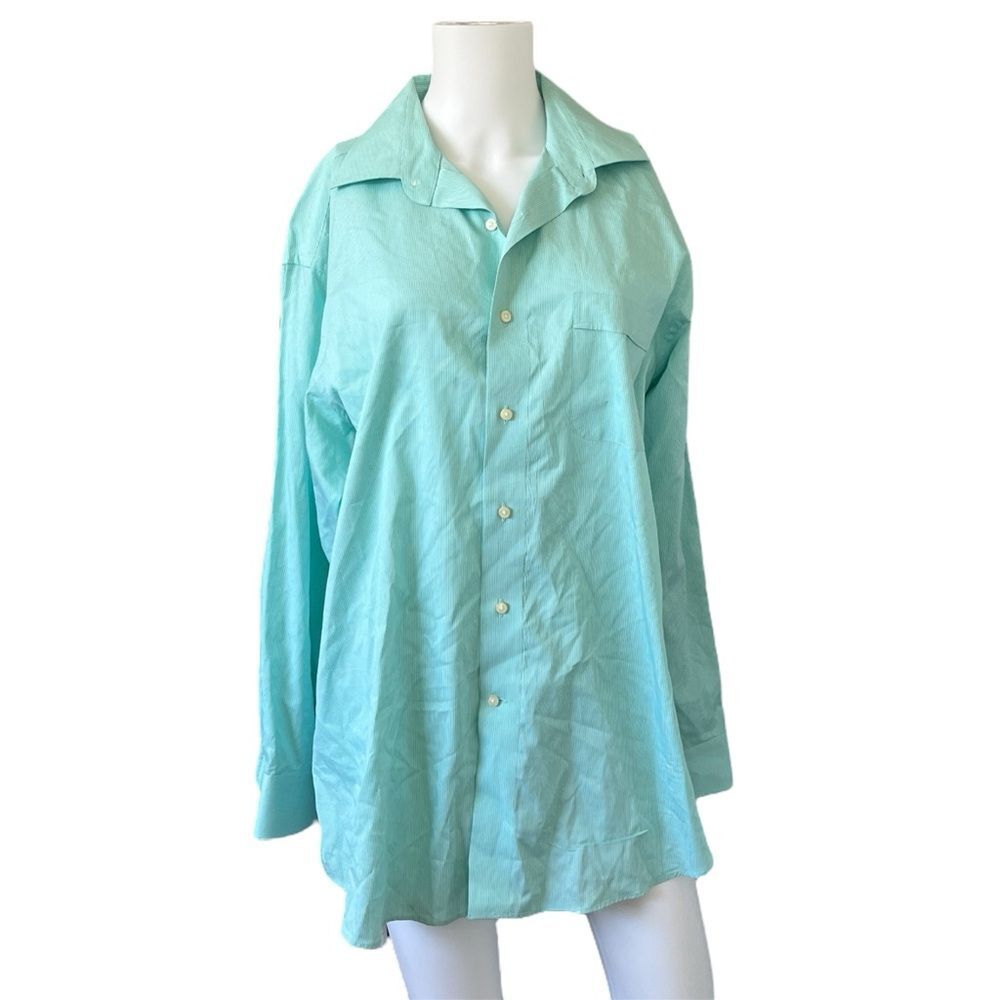 Tommy Bahama Green Striped Button Up Shirt Cotton Career Size 16.5 32-33